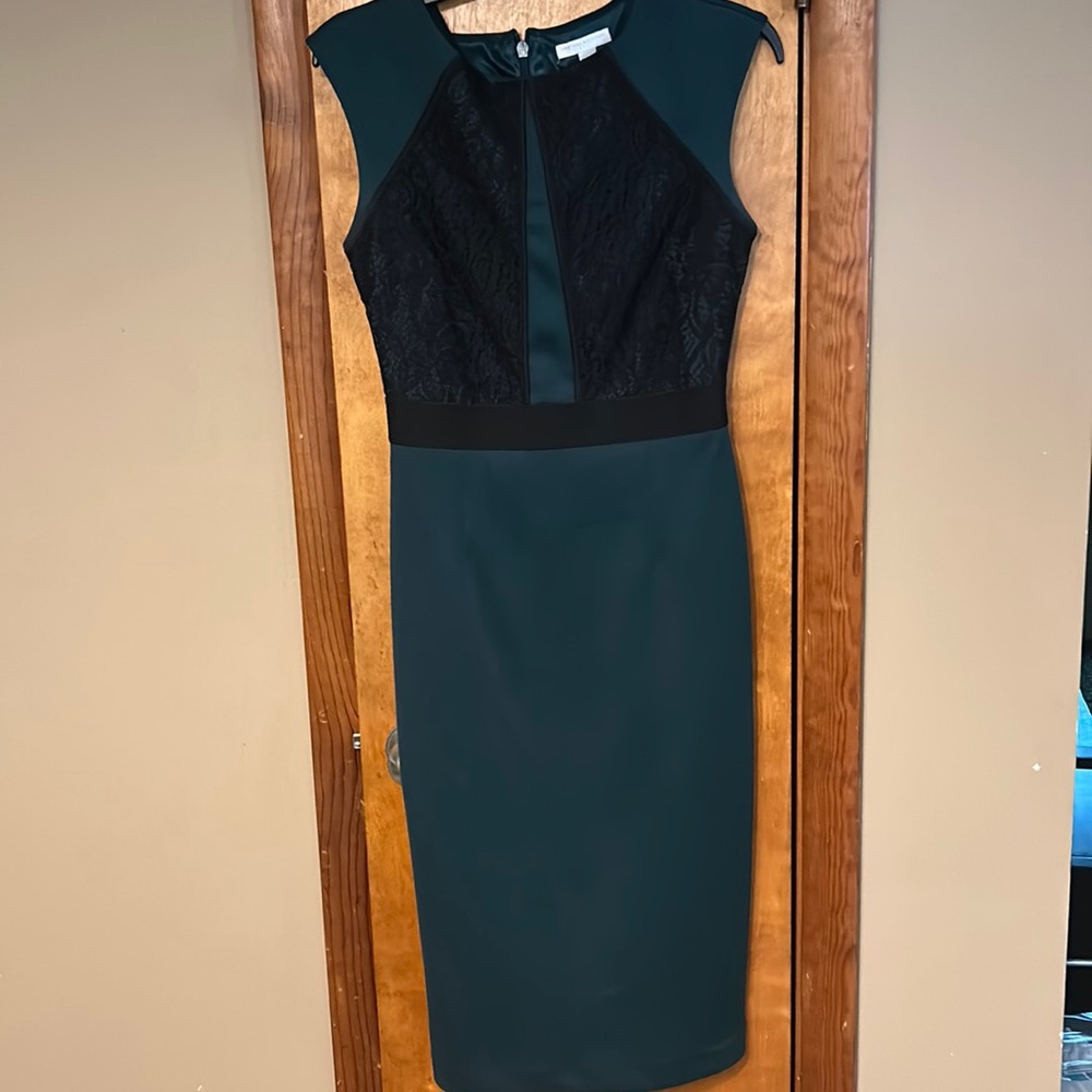 Great dress for a Fall wedding. Dark green. New York & Company stretch dress